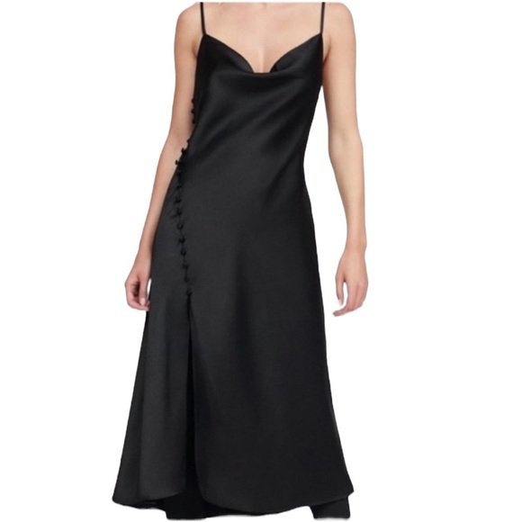 Zara Satin Bias Cut Front Slit Dress Size Large